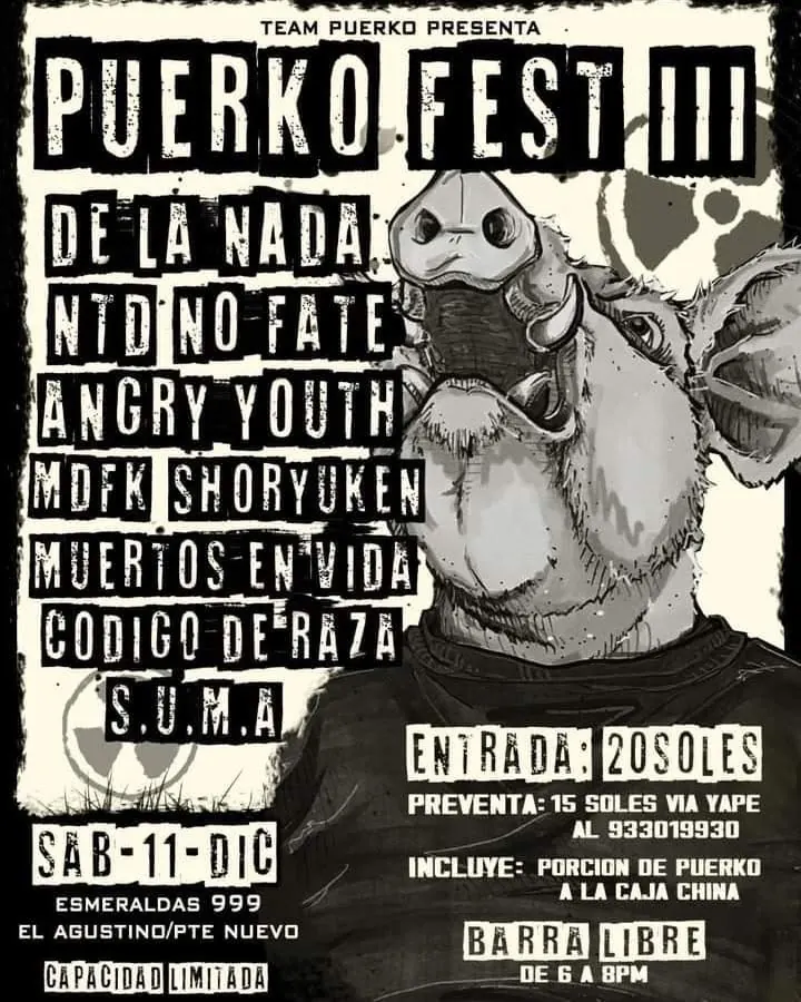Flyer de Puerko Fest 3 con No Fate en diciembre de 2021