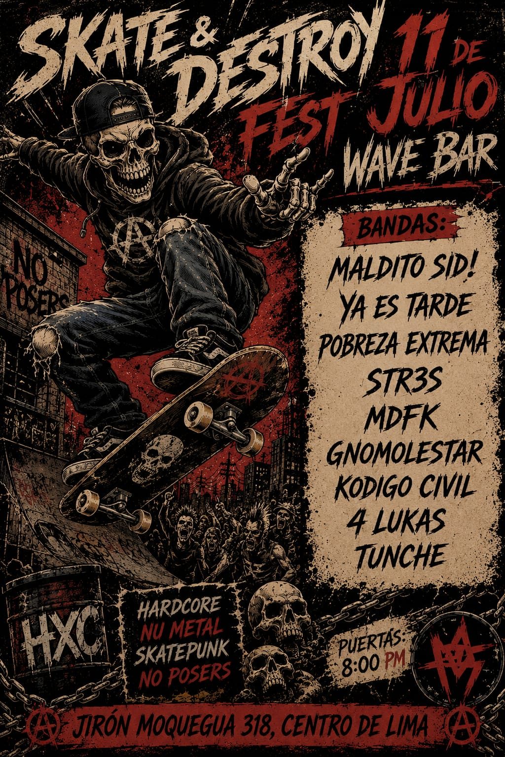 Flyer Skate & Destroy Fest, 11 de julio, Wave Bar